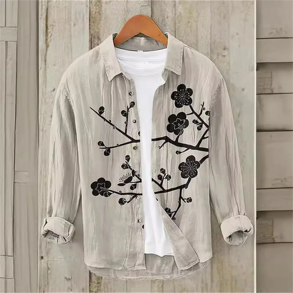 

Henry Shirt -2024 popular men's shirts, casual men's tops, 3D plum blossom pattern, fashionable wild fishing shirts