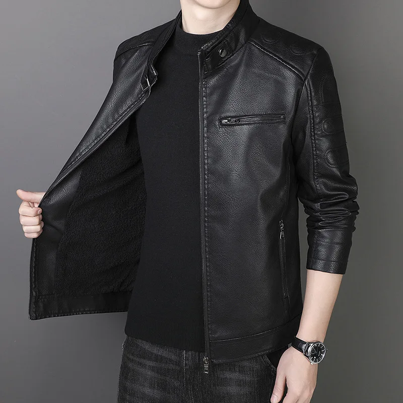 Factory direct foreign trade men's motorcycle PU leather men's coat spring autumn fashion stand collar casual leather jacket men