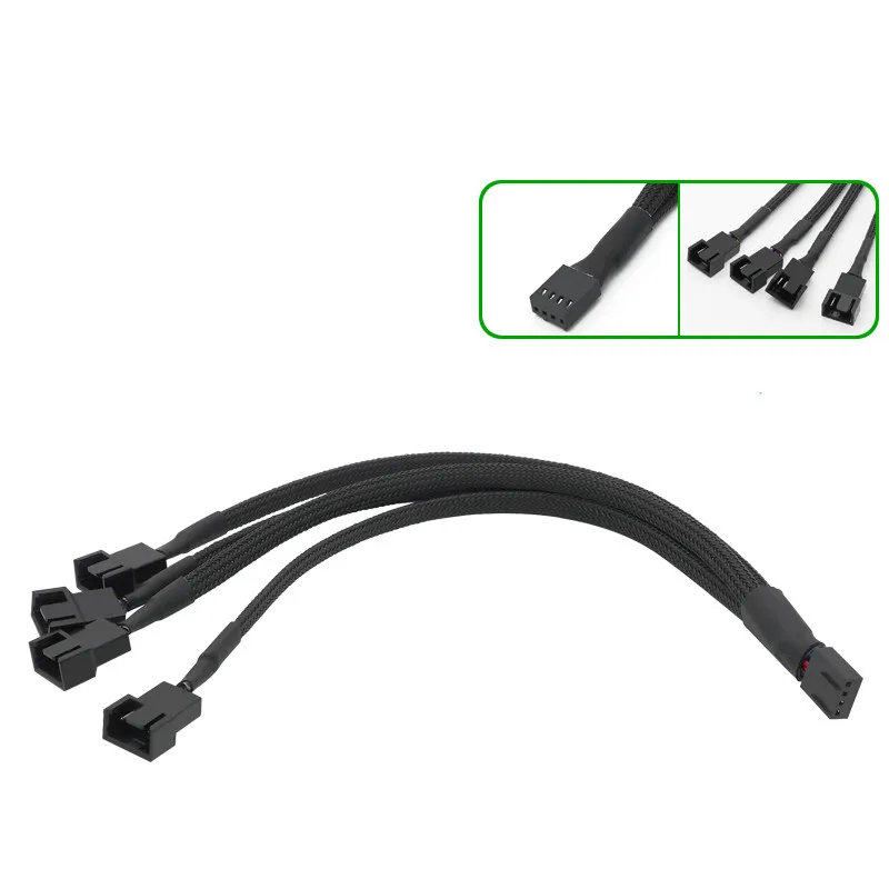 Kabel Hub Pemisah Ekstensi Lengan Kipas PWM 4pin, CPU Motherboard 4 Pin Hingga 3 Cara 4Pin Cooler atau 3pin Casing Spliter Daya Kipas