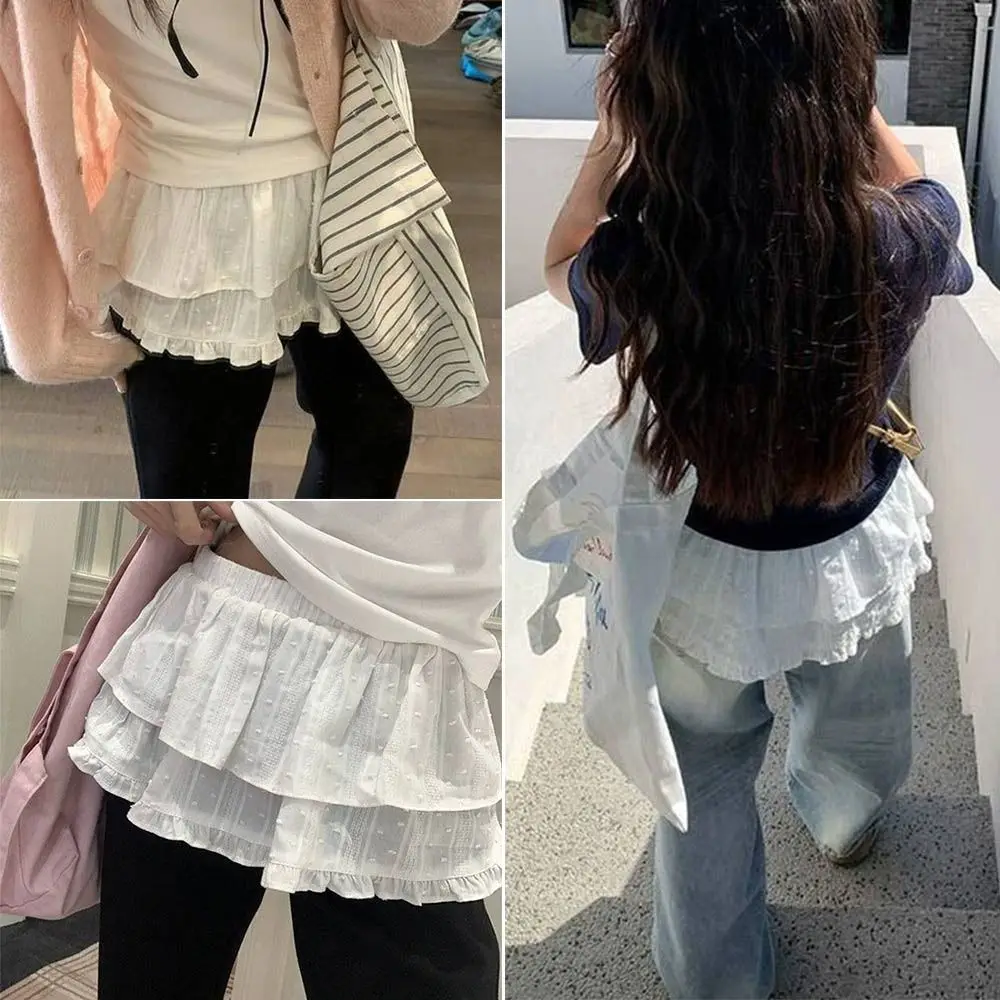 

New Embroidered Flower Lace Mini Skirt See Through Y2K Streetwear Lace Up Ruffles Skirt Harajuku Butt Curtain Jeans Decoration