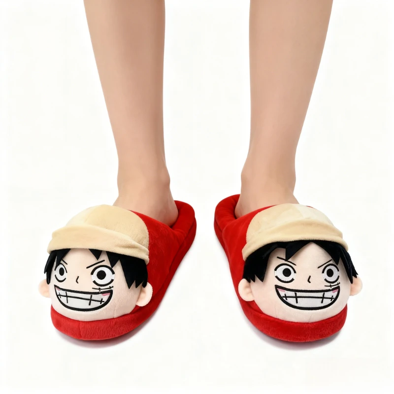 

Популярные цельные хлопковые тапочки в стиле аниме для мужчин и женщин, плюшевые тапочки с персонажем мультфильма Зоро Луффи, подарки на день рождения