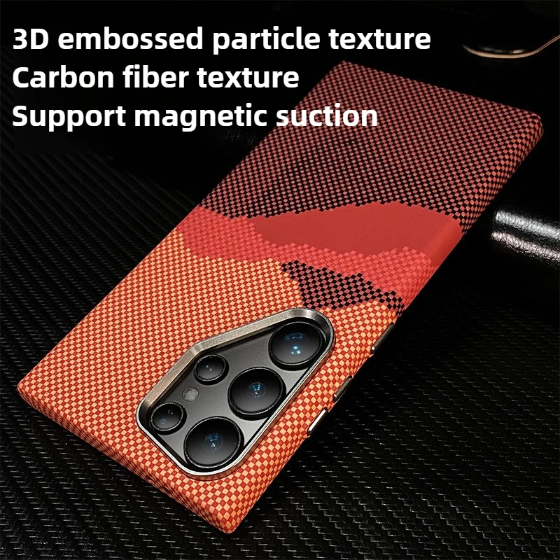 

For Samsung Galaxy S23 S24 S25 Ultra Case Trendy Carbon Fibre Relief MagSafe PC Magnetic Wireless Charging Shockproof Cover