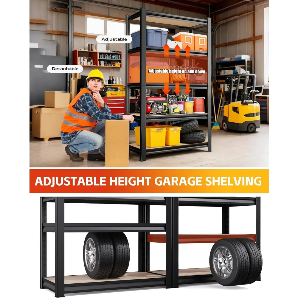 أرفف تخزين معدنية قابلة للتعديل من 5 طبقات شديدة التحمل للمنزل، وحدة رفوف جراج واسعة 45.6، سعة قوية 2500 رطل #5