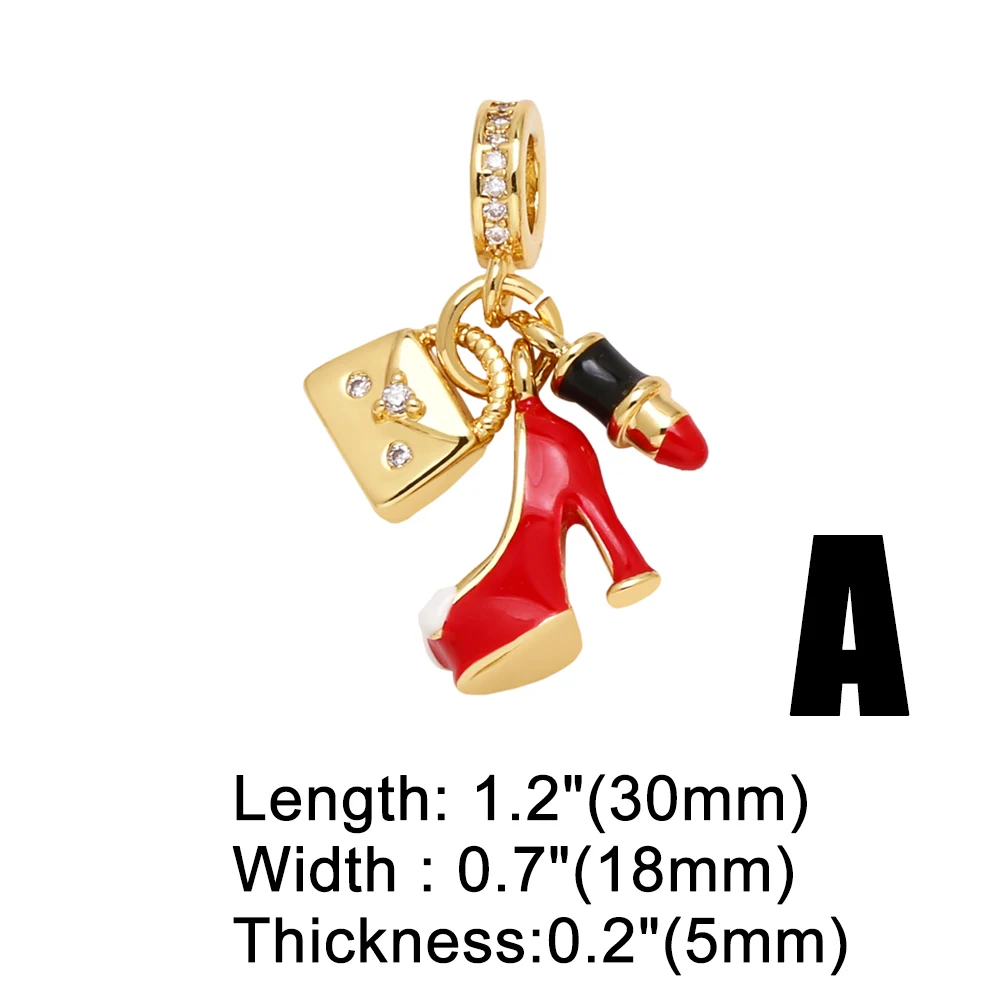 OCESRIO White Crystal Heart Pendant for Necklaces Copper Gold Plated Skateboard Enamel Makeup Jewelry Making Component pdtb751