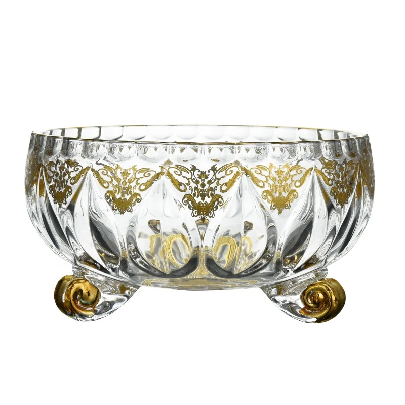

Luxury Bohemian Crystal Glass Candy Bowl with Gold Decal Eco-friendly Dried Fruit Bowl with Home Decor Party Stand