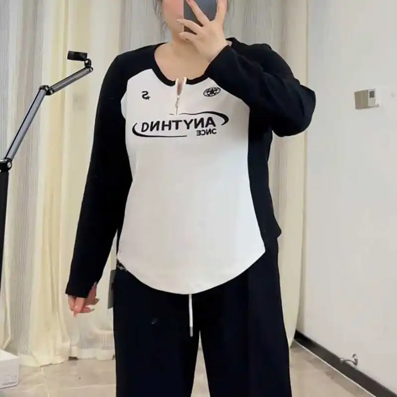 

Женская футболка большого размера неправильной формы с длинными рукавами, осенний тонкий топ с изогнутым подолом и базовая рубашка