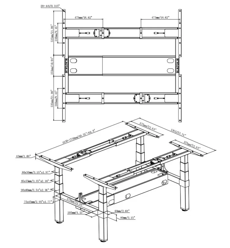 4HF3A Heavy Duty 200KG Load Electric Height Adjustable Table with 4 Legs 4 Motors Office Workstation Standing Desk Frame
