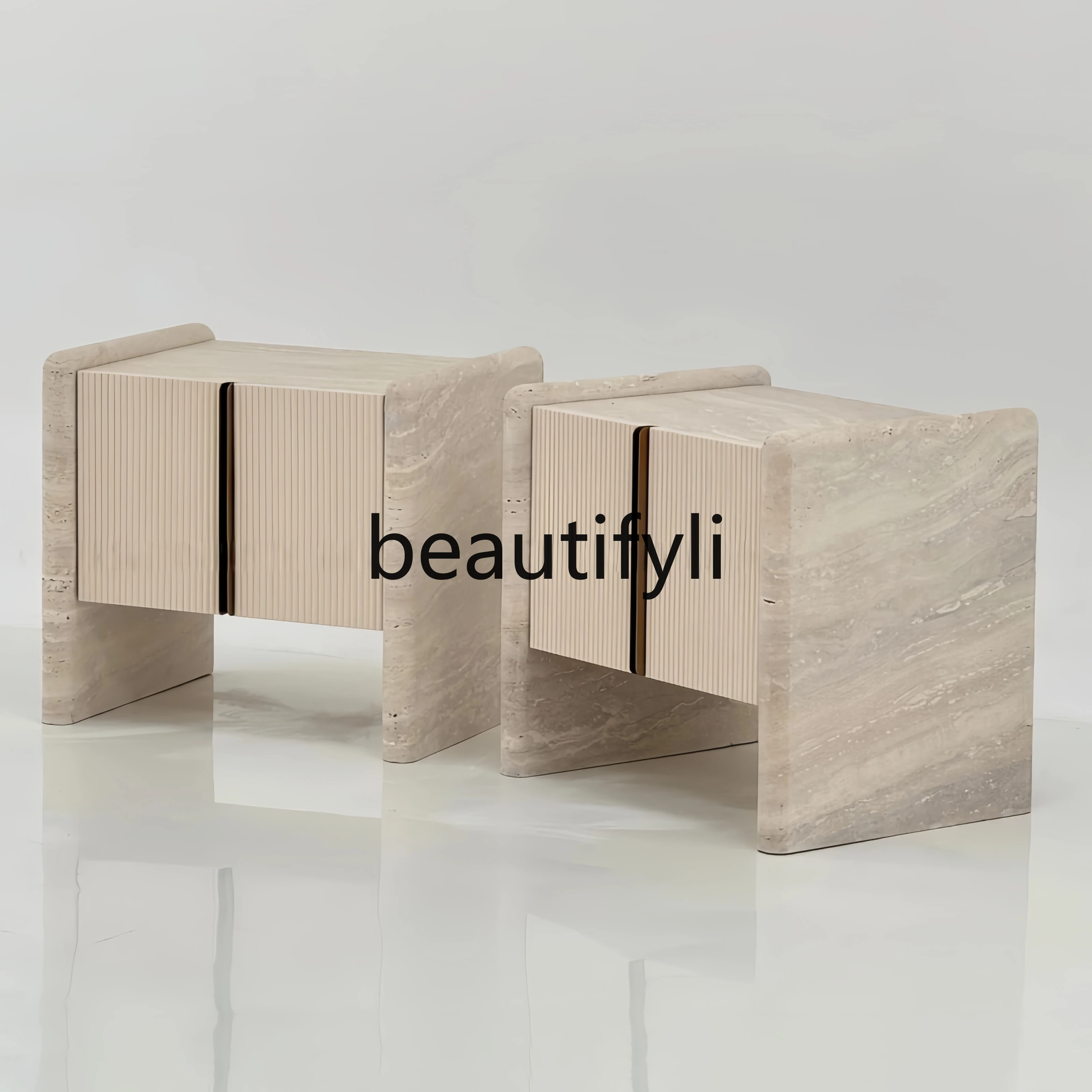 

Vintage Style Bedside Table Retro Style Living Room Home Natural Travertine Light Luxury Bedroom Nightstand