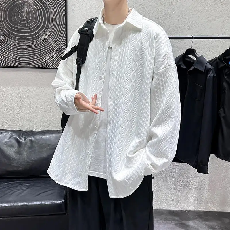 

Casual Long Sleeve Men's Shirt Twist Flower Pattern Loose Fit Versatile Couple's Wear Summer Youth Fashion Square Collar Open...