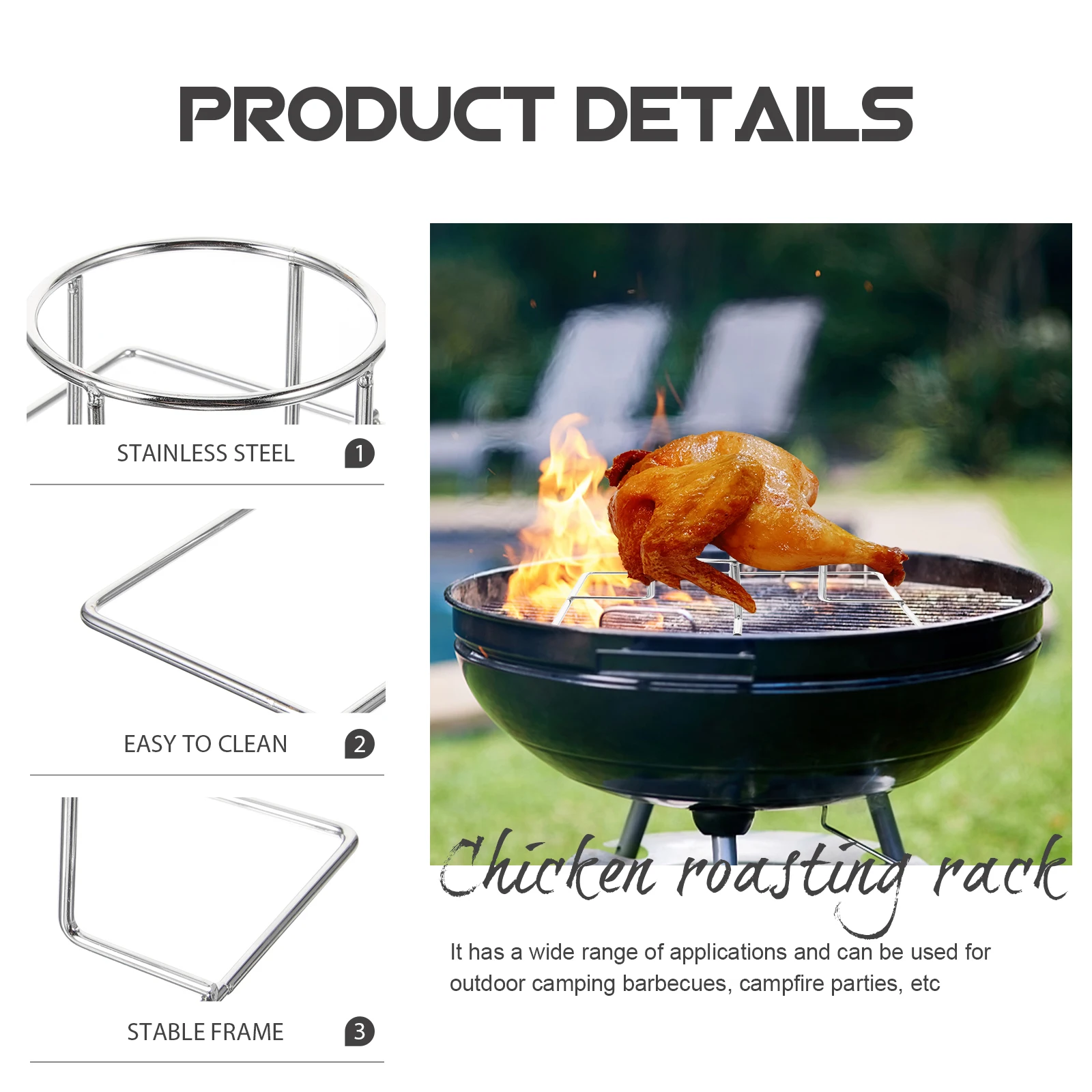 

Stainless Steel Roasting Portable Turkey Roaster Beer Can Chicken Holder Grill Bbq Accessory Camping Barbecue Vertical Chicken