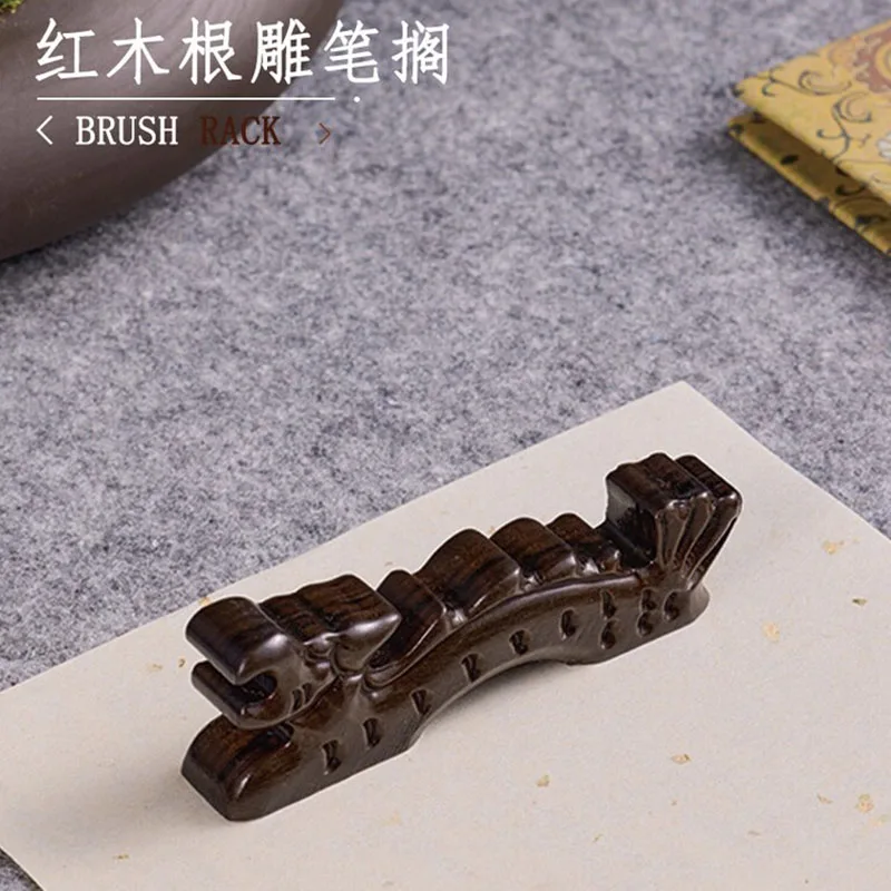 Natural Rosewood Root Carving Brush Rest - Chinese Style Desk Organizer for Calligraphy Writing Pen Holder