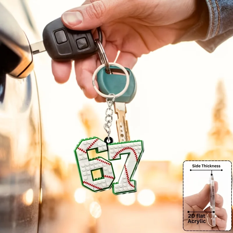 Fun Building Block Style 67 Acrylic Keychain 2D Ball Pendant Cute Sports Pattern Perfect Holiday Small Gifts Party Embellishment