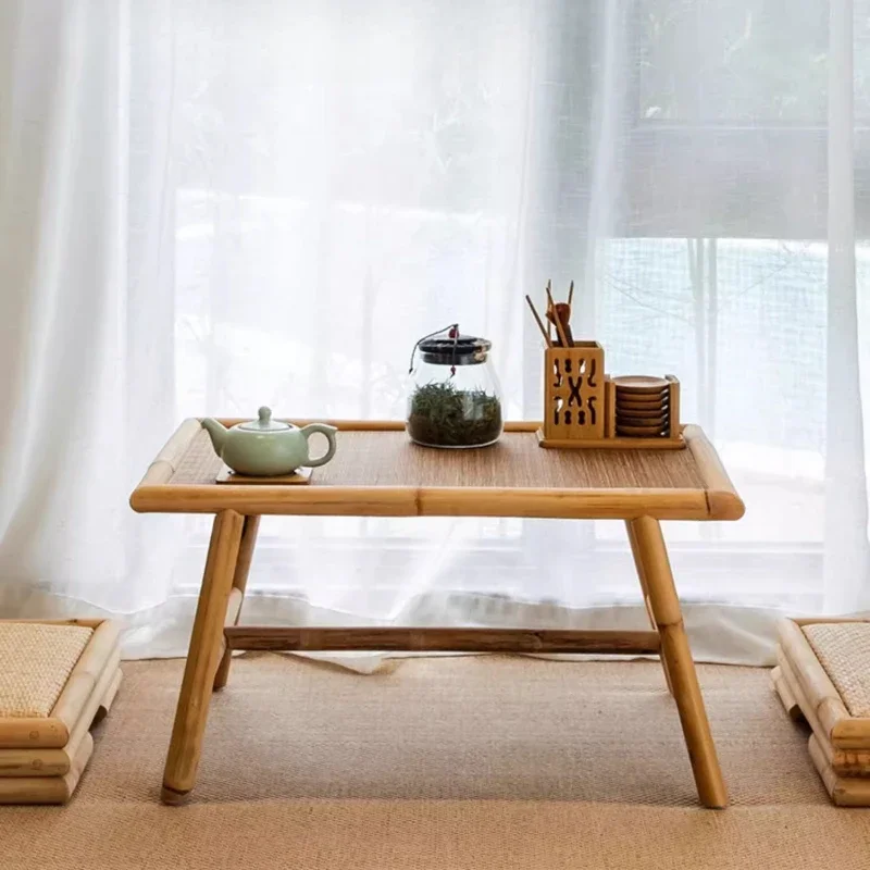 ti- Bamboo Tea Table for Tatami Zen Style Low Coffee Table Modern Floor Bay Window Desk Minimalist