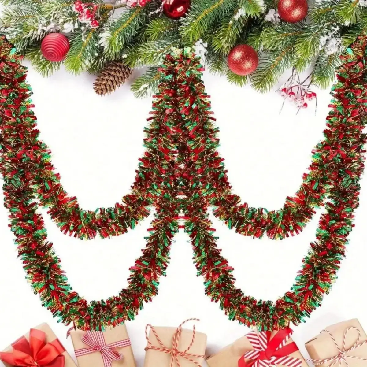 1pc Weihnachten Lametta Girlande Metallic Glänzende Girlande Mit Led-leuchten Weihnachten Baum Girlande Dicken Hängen Geeignet Für Wohnkultur – Detail 10