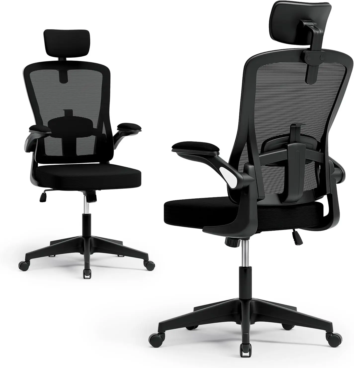 Bürostuhl, ergonomischer Bürostuhl mit verstellbarer Lordosenstütze und Kopfstütze,