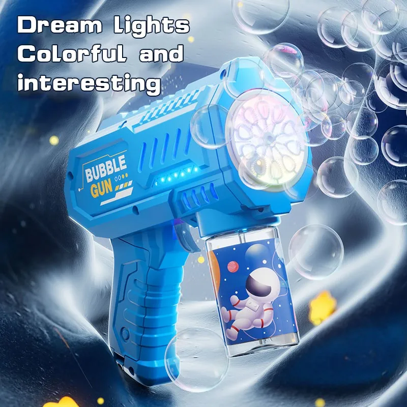 One Pack Of Children's 10 Launcher Handheld Portable Electric Automatic Bubble Gun LED Light For Boys And Girls