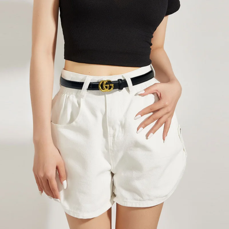 Women's PU Leather Belt All-in-one Denim Personality Ins Style Decorative Alloy Waistband Dress Thin Belt Belts for Women