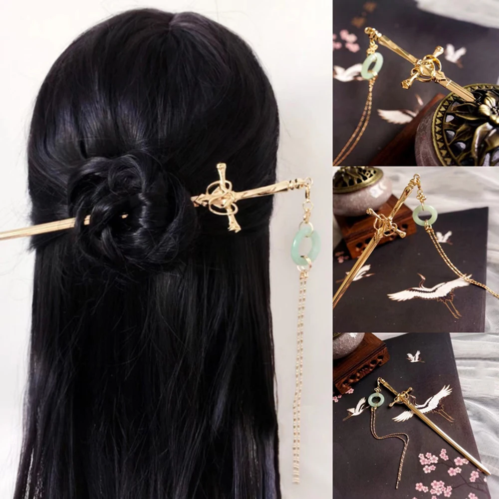 1pc New Daily Jewelry Make Fashionable Vintage Sword Hairpin Headdress Chinese Style Hair Sticks Ponytail Holder Hair Jewelry image 2
