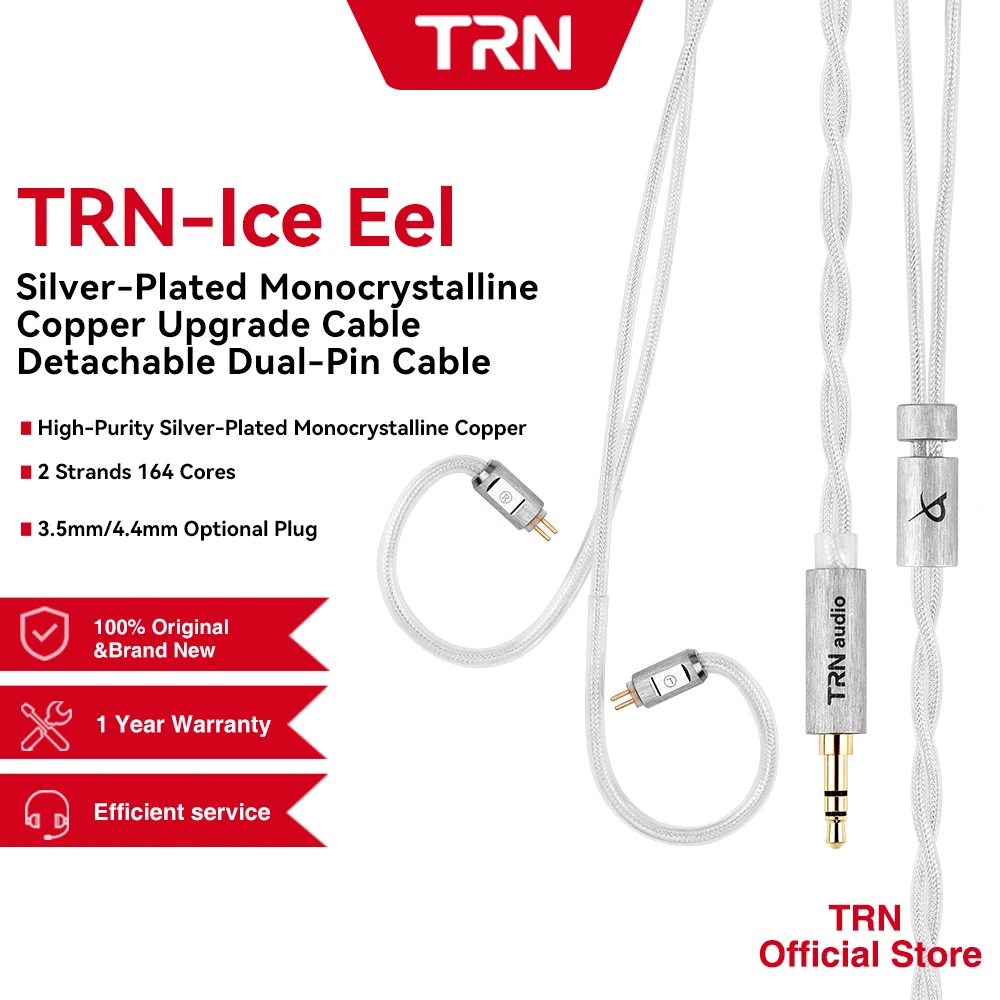 

TRN Ice Eel Earphone Upgrade Cable Silver-Plated Monocrystalline Copper Cable with Detachable Connector 0.78 2PIN 3.5/4.4mm plug