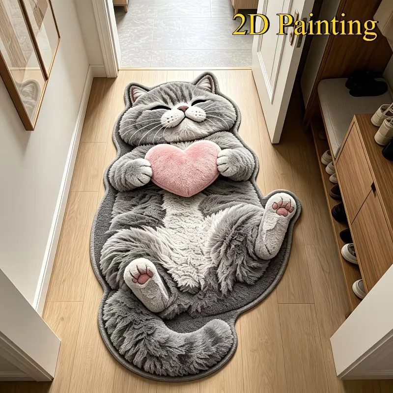 VIKAMA 3D Vision Cat Area Rug Soft Non Slip Bedroom Bedside Floor Mat Living Room Coffee Table Easy Care Home Decor