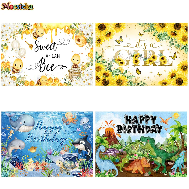 Mocsicka Cute Baby Show Photography Background 2st Happy Birthday Party Cake Smash Decor Backdrop Customisable Banner Art Photo