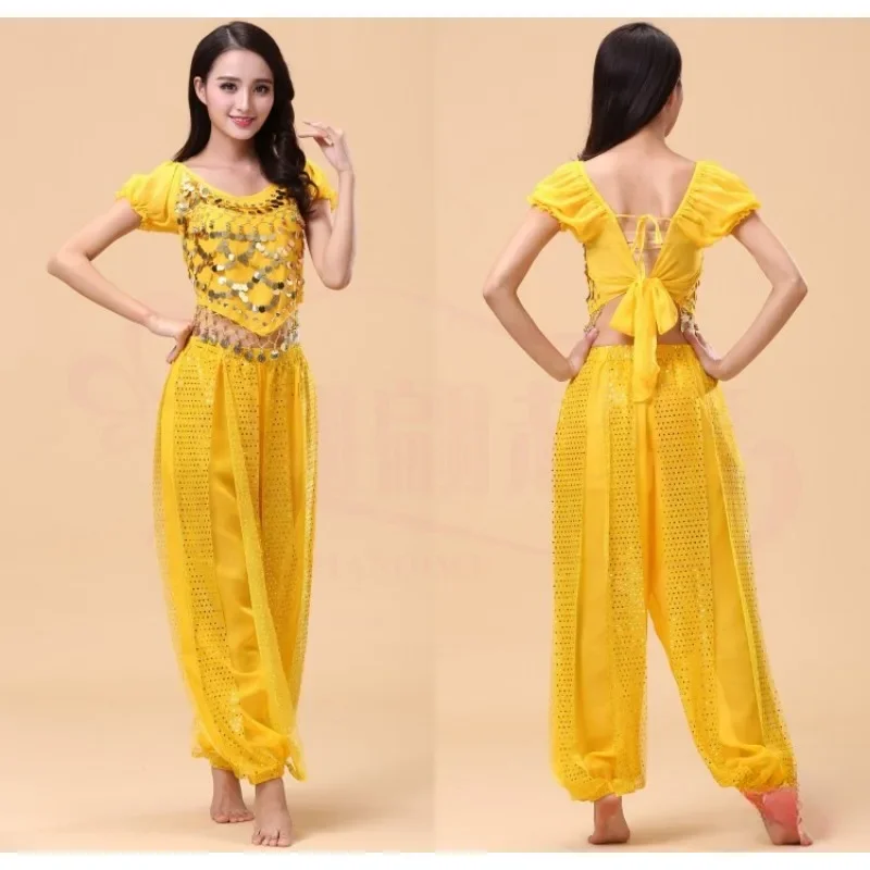 벨리 댄스 인도 댄스 의상 성인 여성용 볼리우드 인도 이집트 시폰 사리 신부 벨리 팬츠 댄스 연습 세트