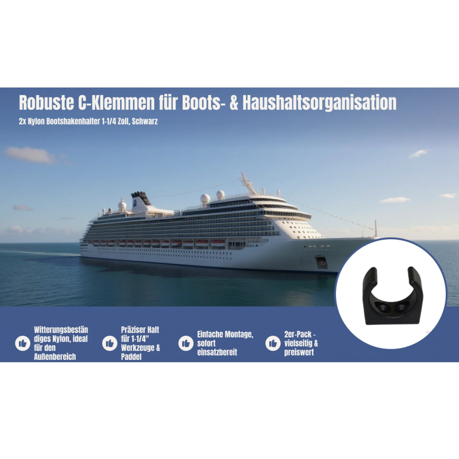 

2pcs Boat Marine Black Nylon Boat Hook Clips Holds Poles Tubes Up To