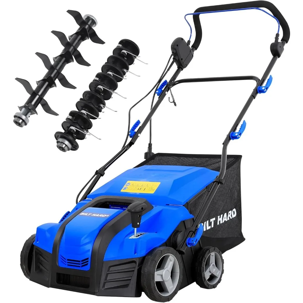 16 Inch Dethatcher Scarifier Electric Powered 5-Position Depth Adjustment 2 in 1 Walk Behind Thatch Removing Machine Lawn Mower