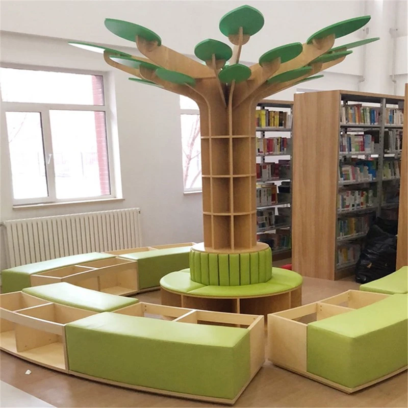 Montessori Kindergarten Bookshelf Wood Library Reading Tree Furniture Cabinet for Daycare Childcare Center Preschool