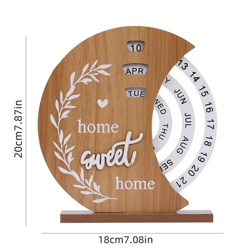 Wooden Perpetual Calendar Rotatable Time Record Card Reusable Disk Calendar Handicraft Wall Hanging Crafts Xmas Birthday Gift