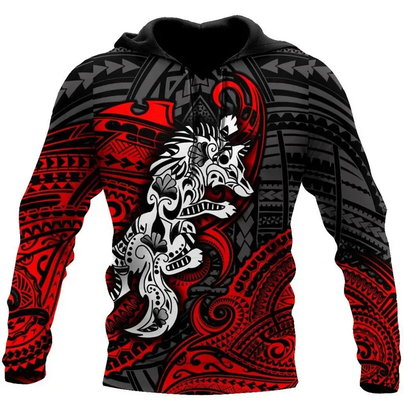 New style Polynesian Wolf Tattoo autumn winter Sweatshirt 3D print Unisex casual Zip Hoodie Hoodie