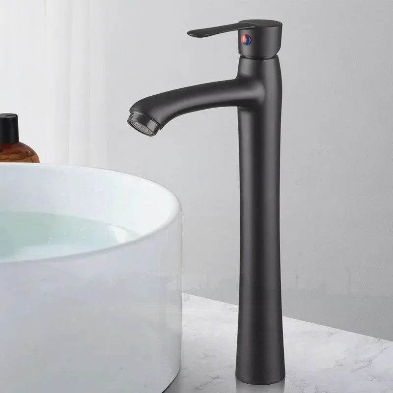 

Single Cold Bathroom Basin Faucet Zinc Alloy Tall Sink Vessel Tap Matt Black Gold Deck Mount Lavotory Faucets for Cold Water