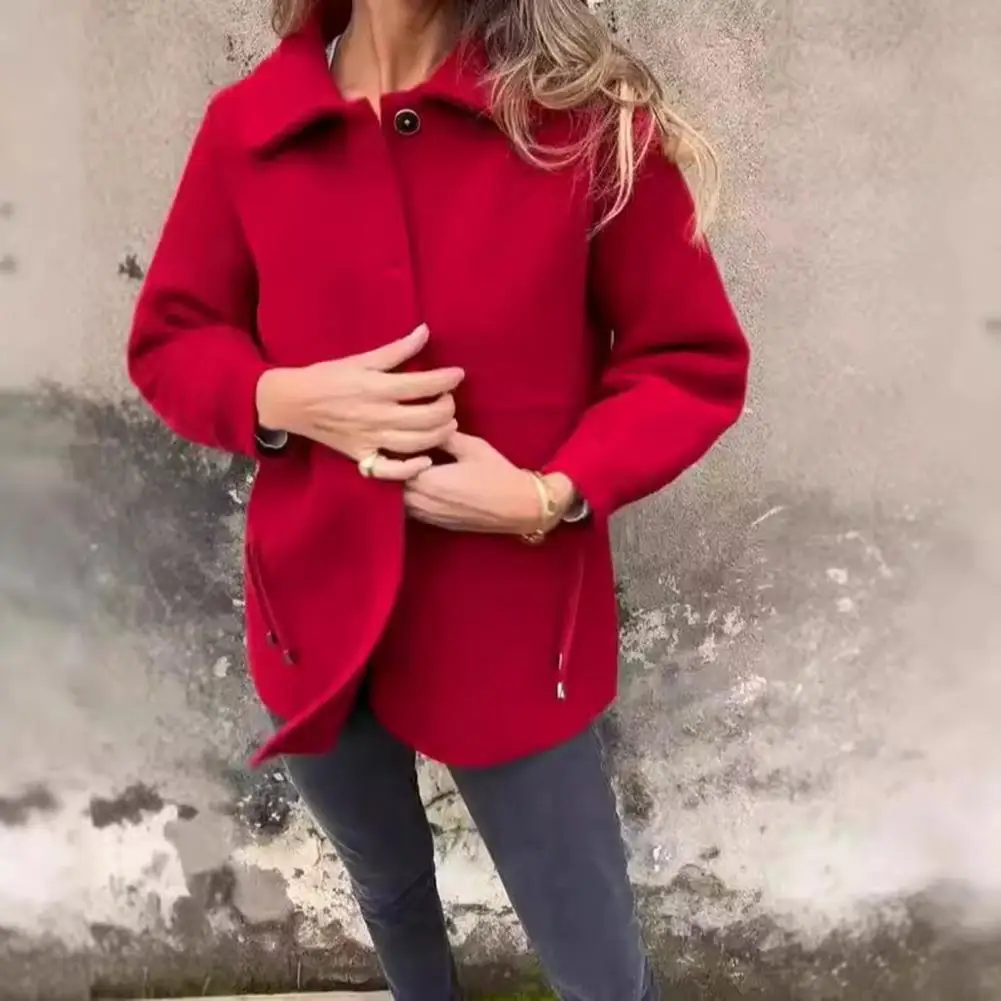 Abrigo de lana de estilo Simple para mujer, chaqueta de un solo pecho con solapa, informal, para Otoño e Invierno