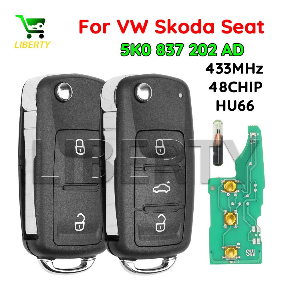 Llave remota plegable para coche Ly 5K0837202AD para Volkswagen Skoda Seat VW Polo Sedan Passat Tiguan Golf 6 Eos Jetta Ibiza Octavia HU66