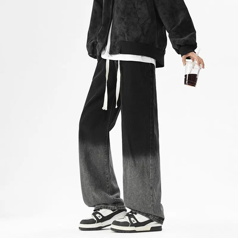 الرجال فضفاض حجم كبير المألوف تنوعا واسعة الساق مستقيم الساق الجينز الرجعية الربيع والخريف غسلها السراويل الطويلة غير رسمية