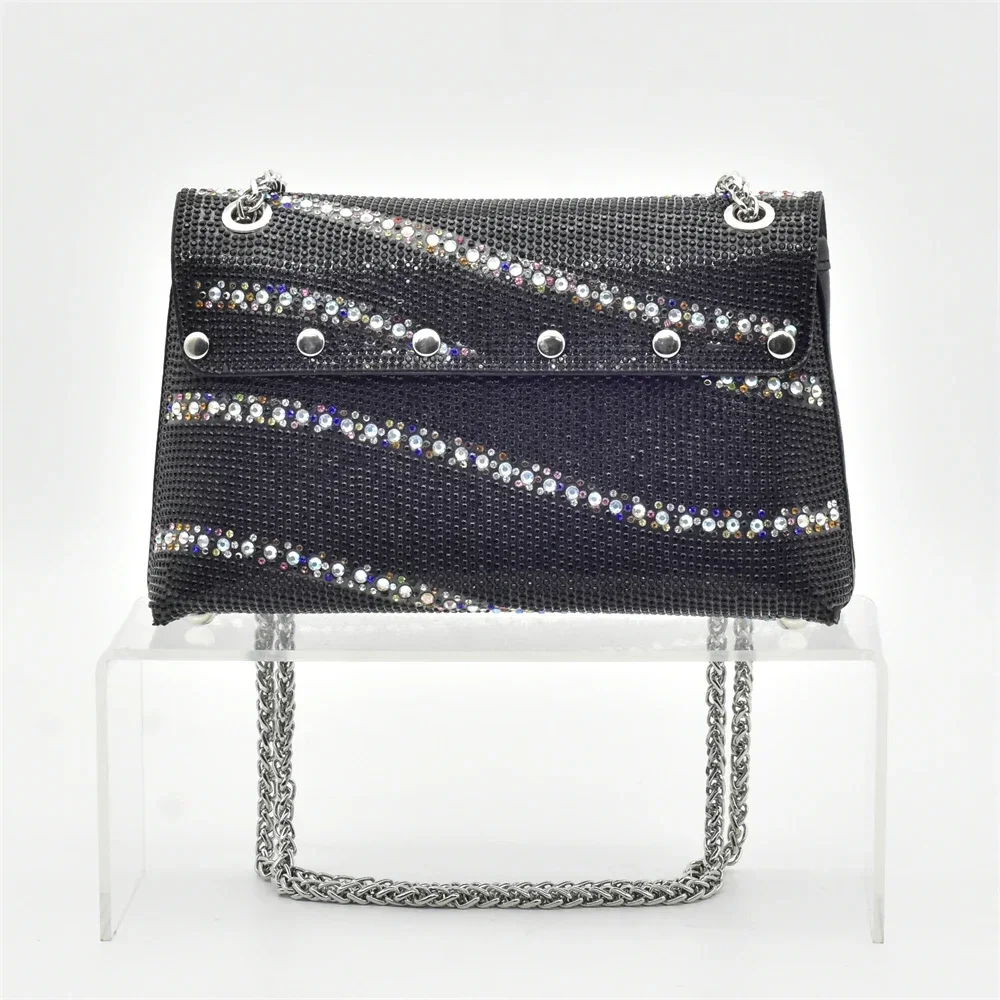 High Heel Shiny Shoes and Bag Set with Big Rhinestones for Nigerian Women Wedding Party Africa Shoe and Bags Set Ladies Shoes