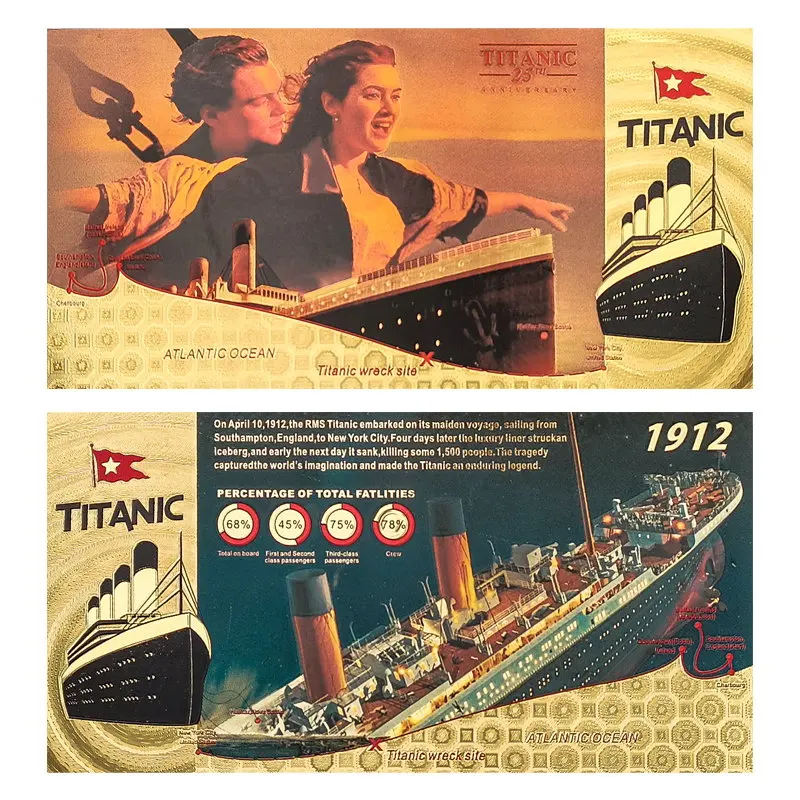 1912 Titanic Gold Foil Commemorative Banknotes Silver Plated Challenge Coin Memory O Victims Souvenir Gifts for Collection