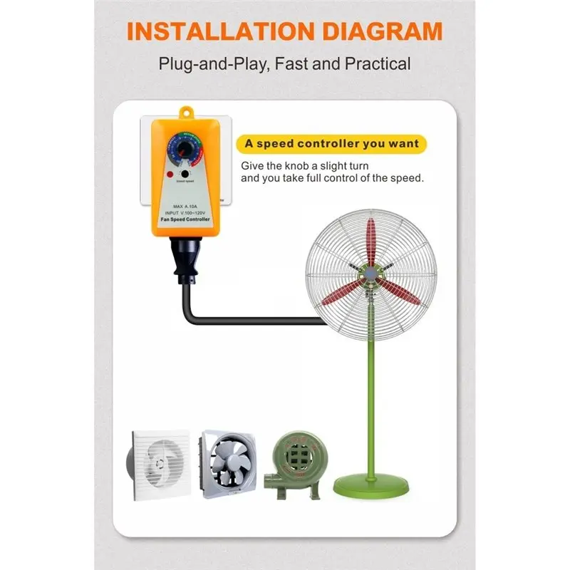 JHD Variable Voltage Motor Speed Controller Speed Regulation Exhaust Fan Digital Display Electric Router Us Plug