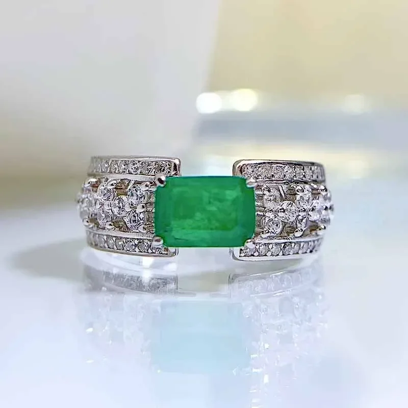 

New S925 Silver Ring One Carat Jade Full Diamond Micro 5A Zircon Small High End Engagement Women's Jewelry