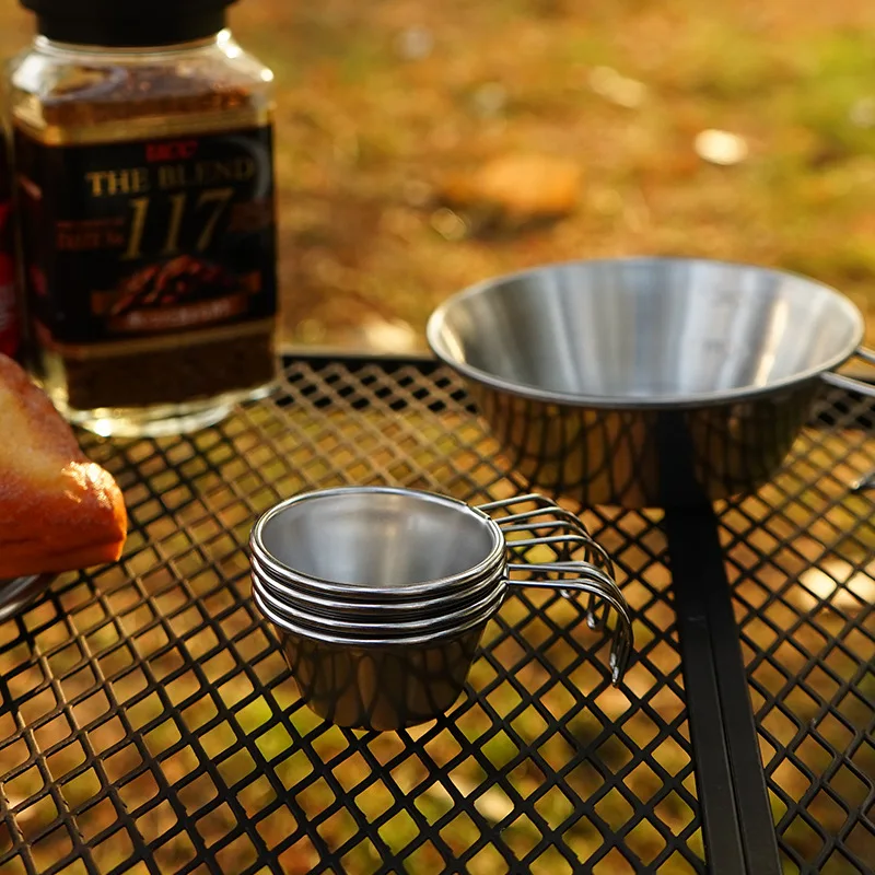 Набор портативных мини-стаканчиков для виски из нержавеющей стали, 50 мл, для кемпинга, с сетчатым мешком, для путешествий на природе