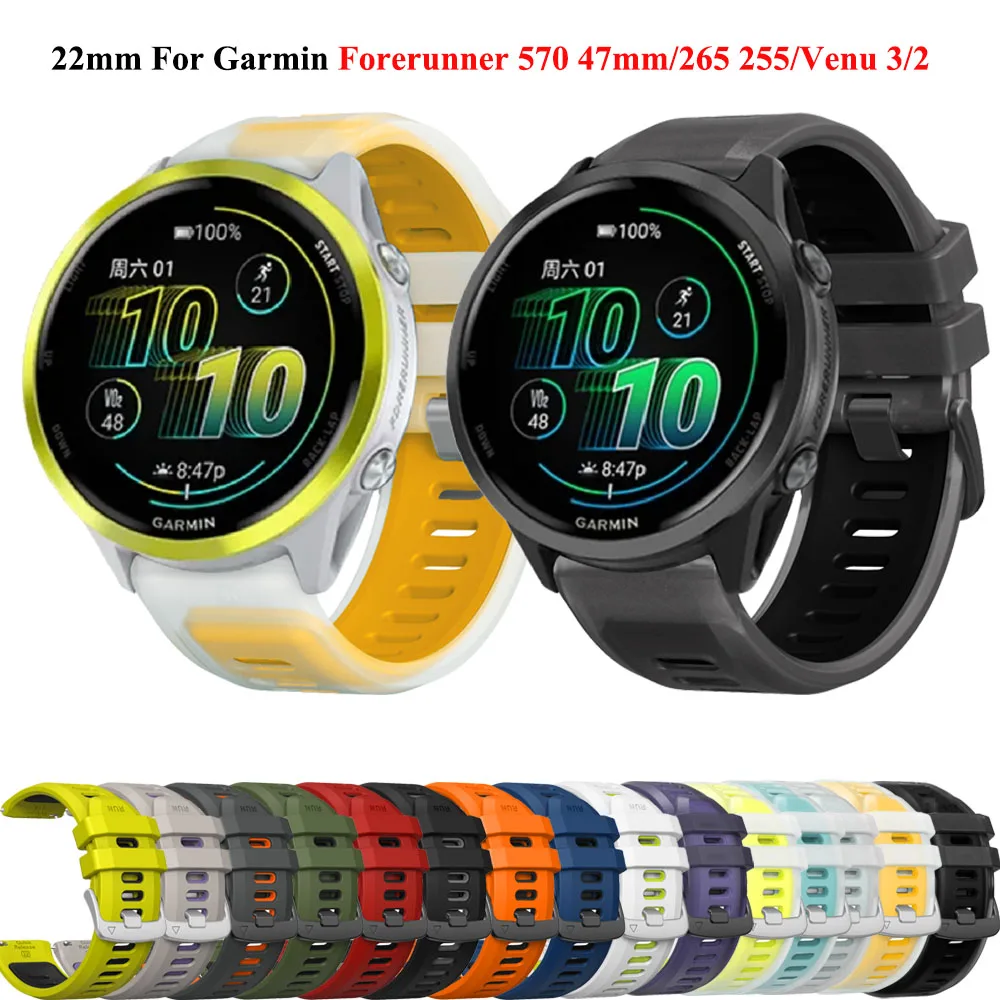 Cinturino per orologio in silicone da 22 mm per Garmin Forerunner 570 47mm Forerunner 265 255 Venu 3 2 Vivoactive 4 cinturini cinturino cinturino