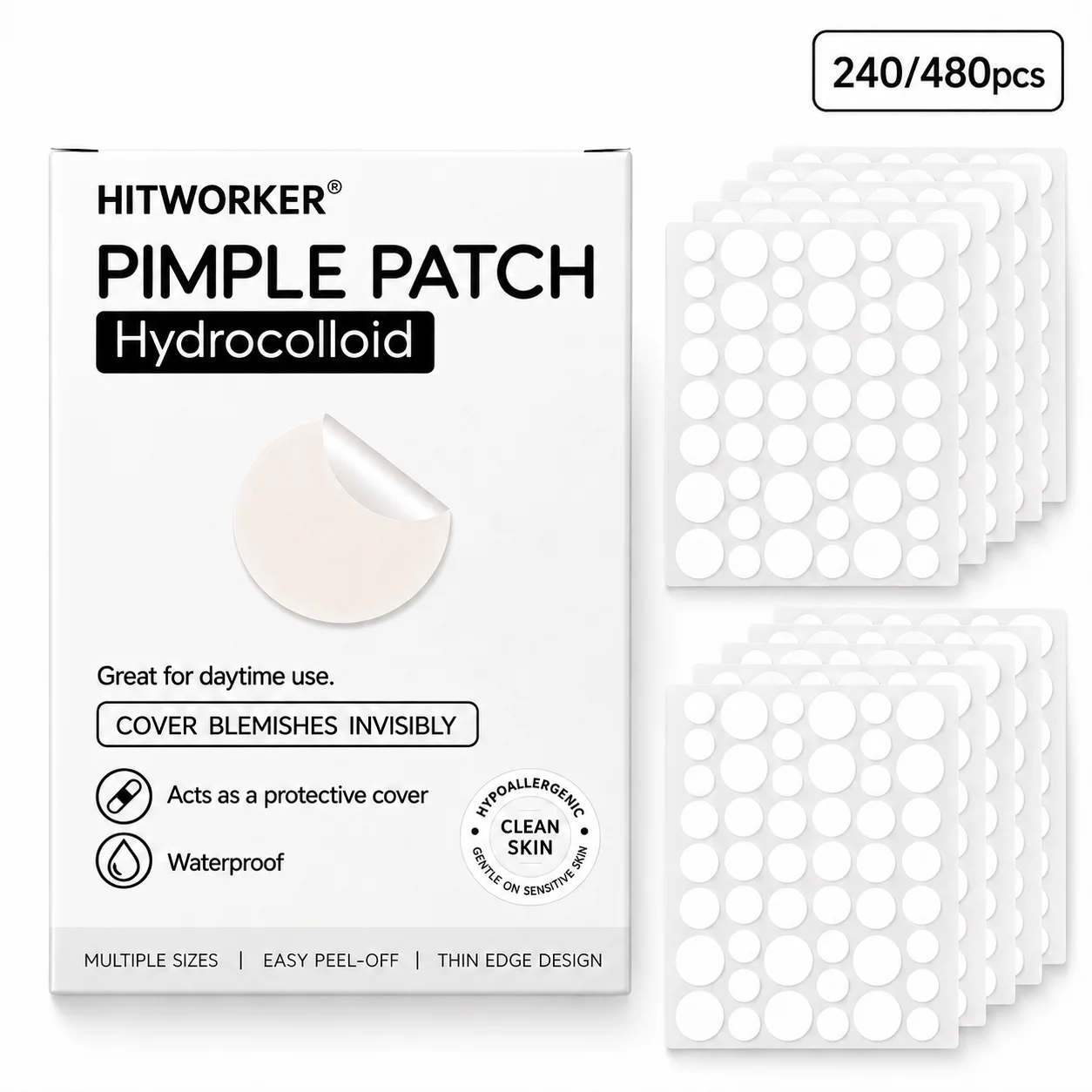 240/480pcs Invisible Acne Patches Removal Pimple Anti-Acne Hydrocolloid Patches Spots Marks Concealer Repair Sticker Waterproof