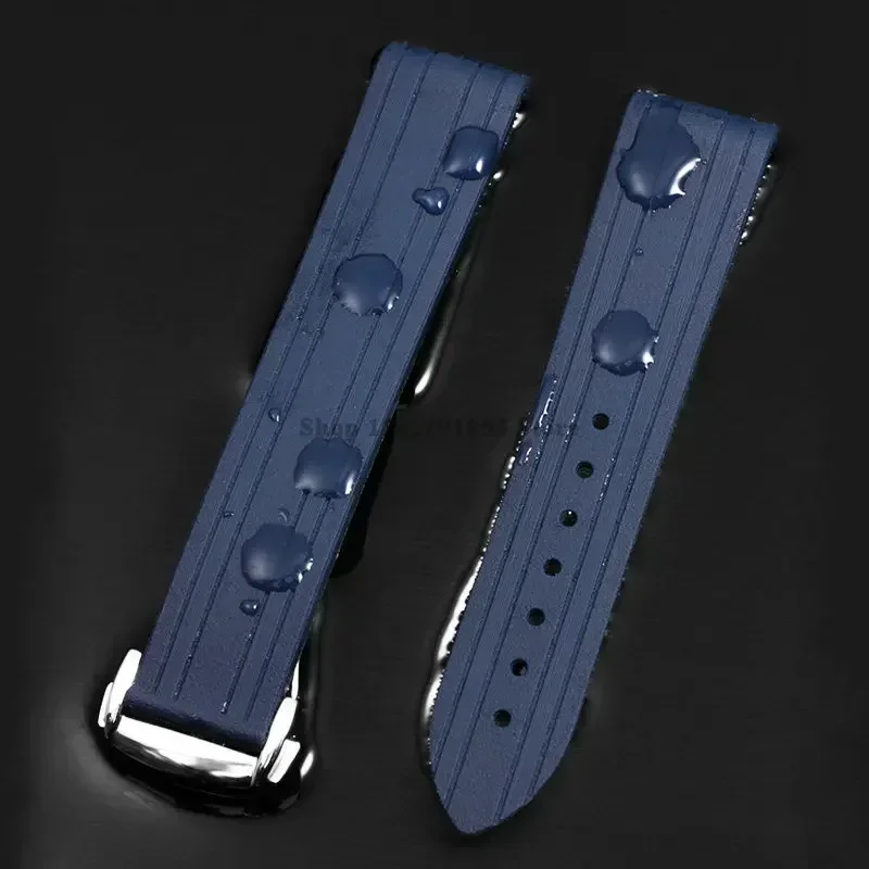 20mm Silicone Watch Strap for Omega Seamaster 300 for Supermaster 007 Waterproof Rubber Wrist Band Solid Folding Clasp Bracelet