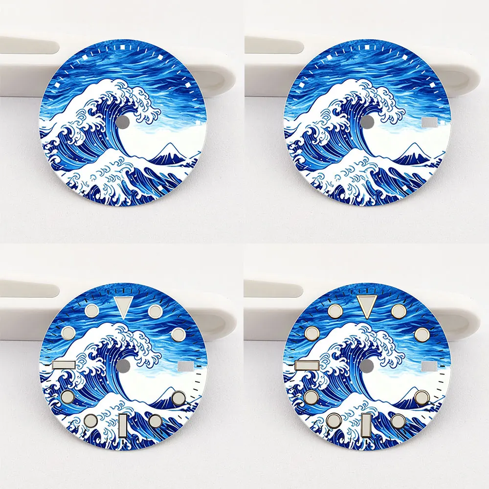 28.5MM Kanagawa Wave Watch Dial for NH35 NH36 Movement Art Luminous Watch Face Custom Mod Parts for Men's Automatic Watches