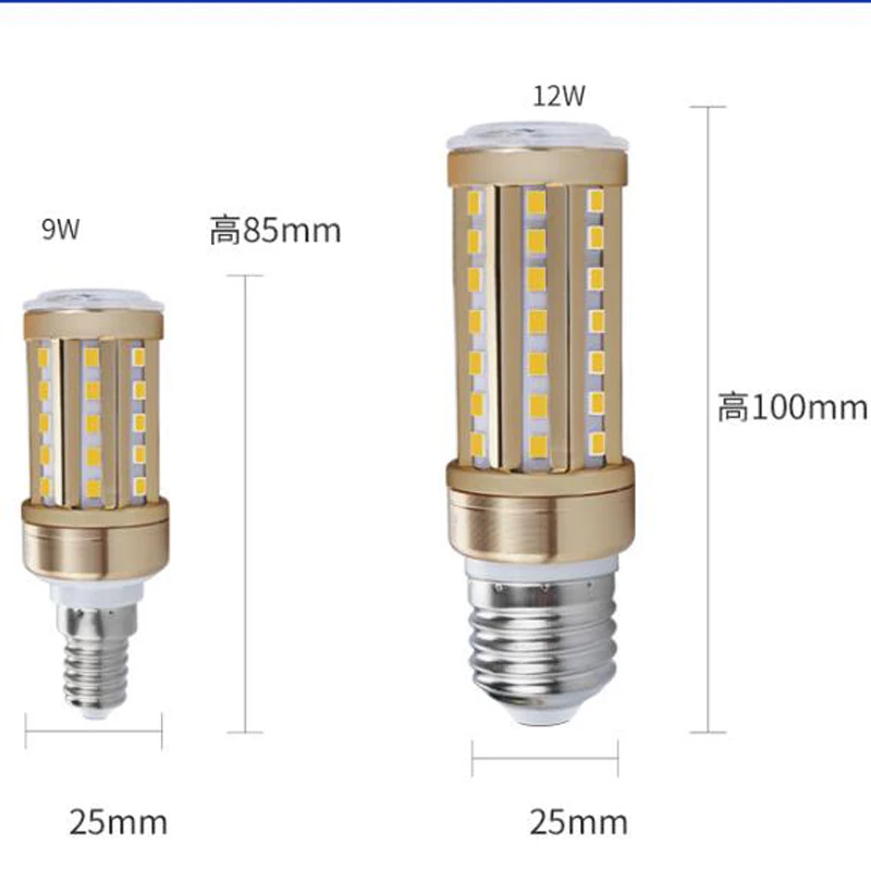 Bulbo de milho de alto brilho, cor dourada, bulbo misto branco quente CCT, E27, E14, 9W, 12W, 3000k, branco natural, 4000k, 6000k, 10pcs