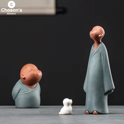 Ceramics Buddhist Monk Figurine Buddhism Pottery Dhyana Sculpture Cat Dog Living Room Decor Car Accessories Home Decoration Gift