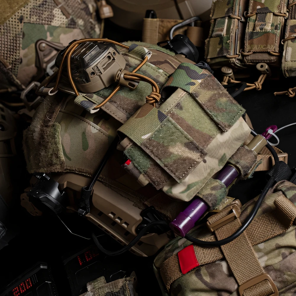 WOSPORT MK2 Helmet Battery Pouch, Velcro Panel, Elastic Cord Battery Box Storage and Cable Organizer for Tactical Airsoft Helmet