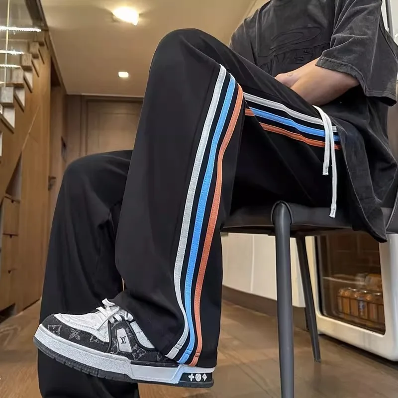 

Мужские спортивные брюки свободного кроя в полоску, тонкие повседневные брюки для весны и лета, для студентов и подростков