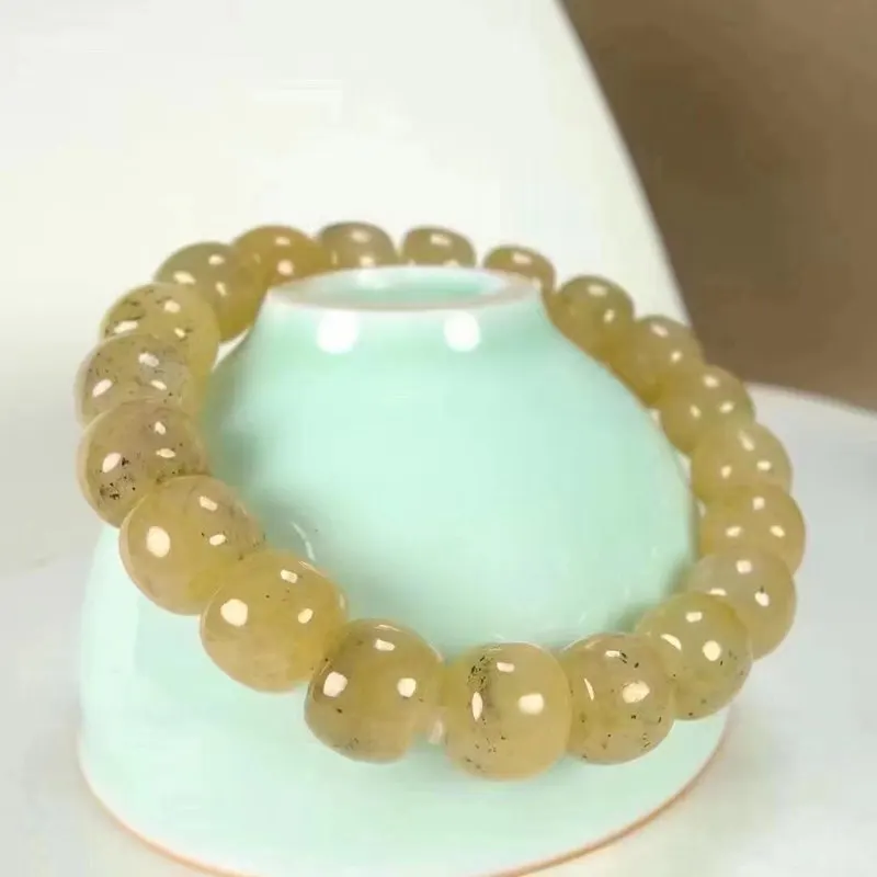 

Hetian Qiemo Material Sugar Blue And White Jade 9*10Mm Old Style Bead Bracelet