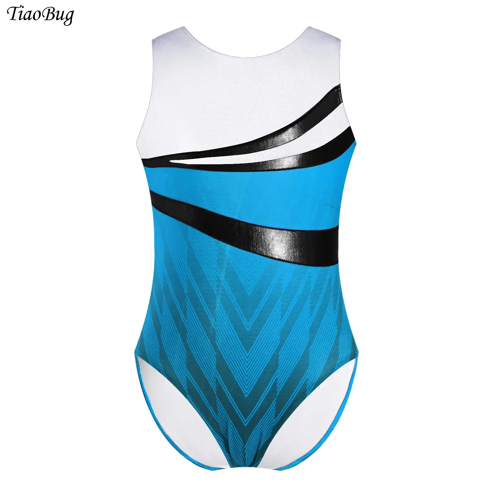 

Kids Girls Geometric Printed Leotard for Gymnastics Ballet Dance Performance Costume Round Neck Sleeveless Color Block Bodysuit